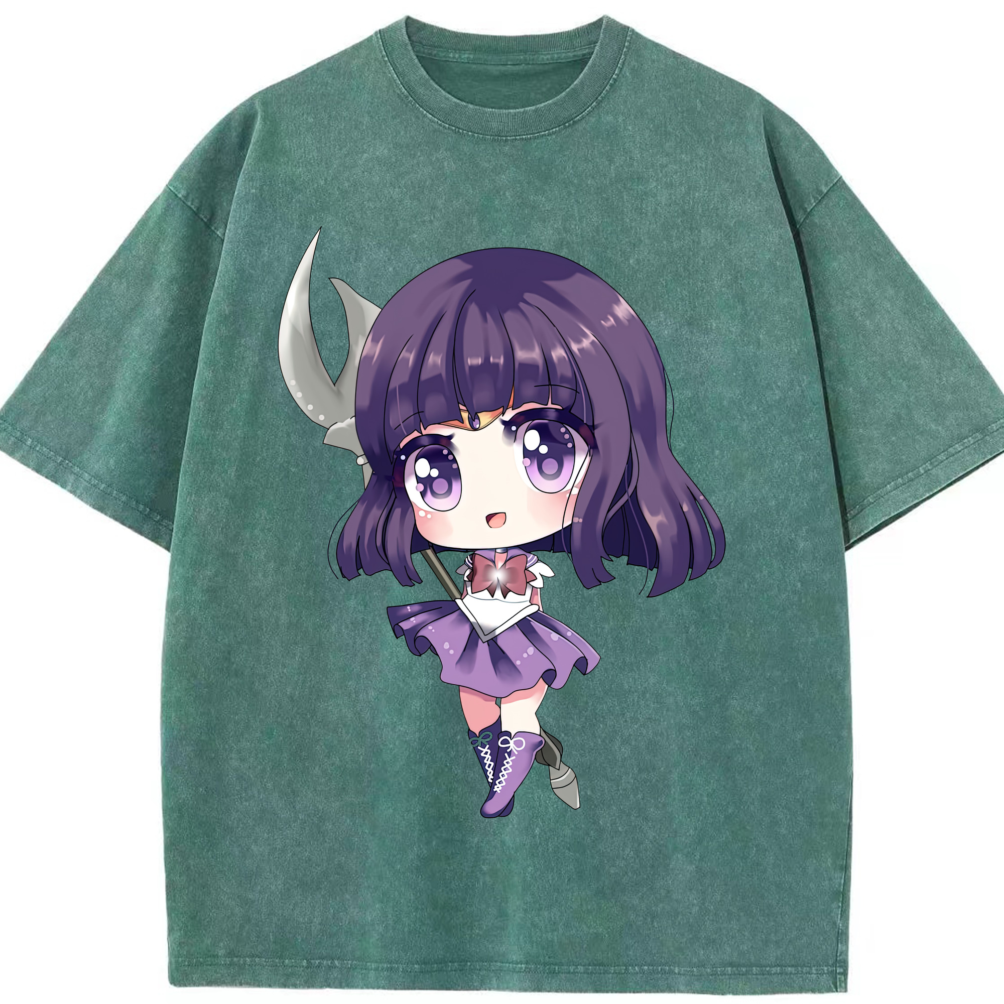（画像用） 美少女戦士セーラームーン 土萠ほたる Sailor Moon Tomoe Hotaru （セーラーサターン；Sailor Saturn） 綿100% ヴィンテージ風 半袖Tシャツ（フロントプリント）